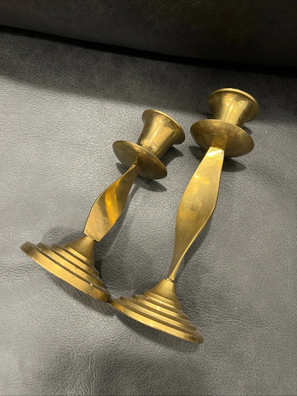 Brass Twist Candlestick Holders - Set of 2